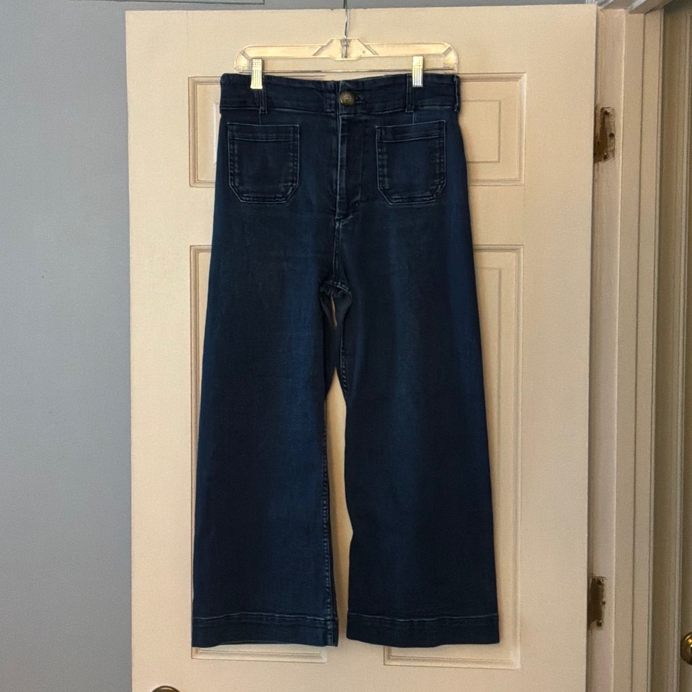 Anthropologie Maeve The Colette High-Rise Wide-Leg Crop Jeans Dark Wash Denim 30